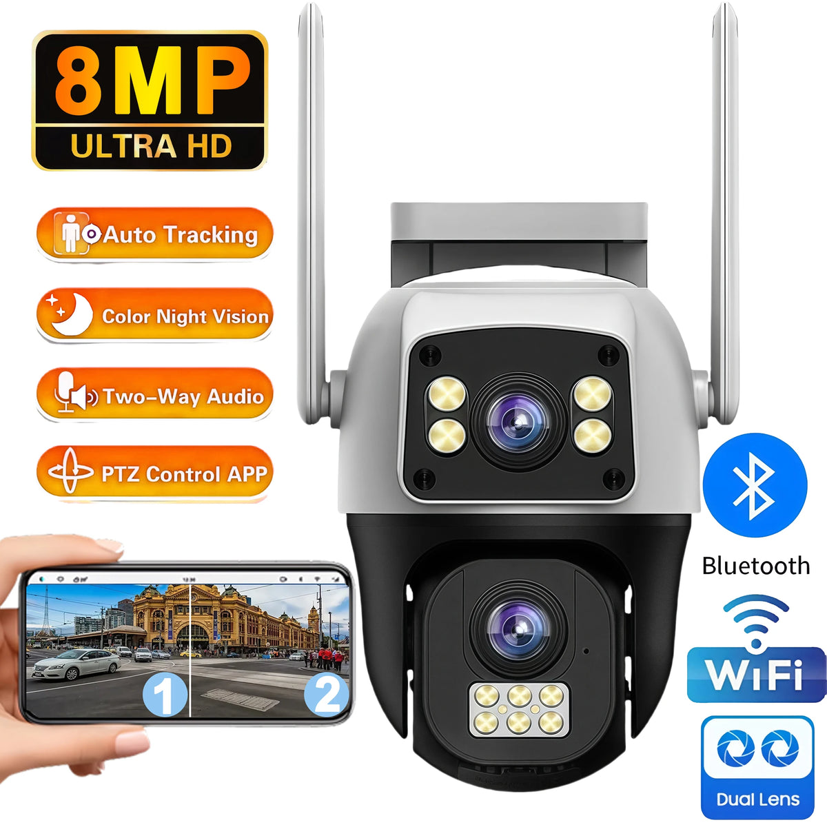 4K 8MP WiFi Camera Dual Lens Outdoor IP66 Waterproof 360&deg; Human Detect Video Surveillance Security CCTV  Protection PTZ Cameras