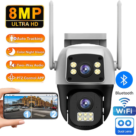 4K 8MP WiFi Camera Dual Lens Outdoor IP66 Waterproof 360&deg; Human Detect Video Surveillance Security CCTV  Protection PTZ Cameras