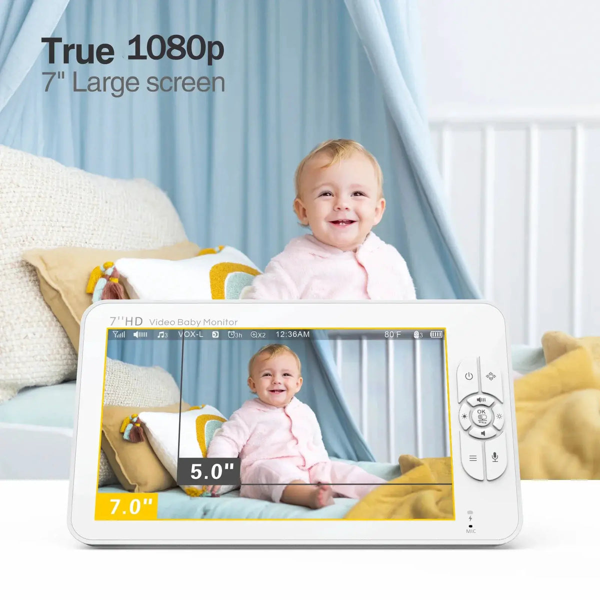 7 Inch 1080P Video Baby Monitor With Temp Alert And Dual Camera by InterCyprus Trading Ltd