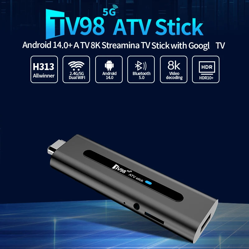 CLIBABIQBOX TV98 ATV Smart TV Stick - Android 14, 4K/8K Support, 2GB RAM, 16GB Storage, Voice Remote