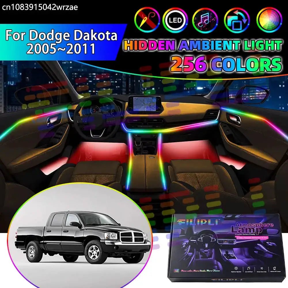 For Dodge Dakota 2005~2011 Ram RGB Car Interior Ambient Lights Strips Breathing Lighting Kit App Control LED strips Accessories by InterCyprus Trading Ltd