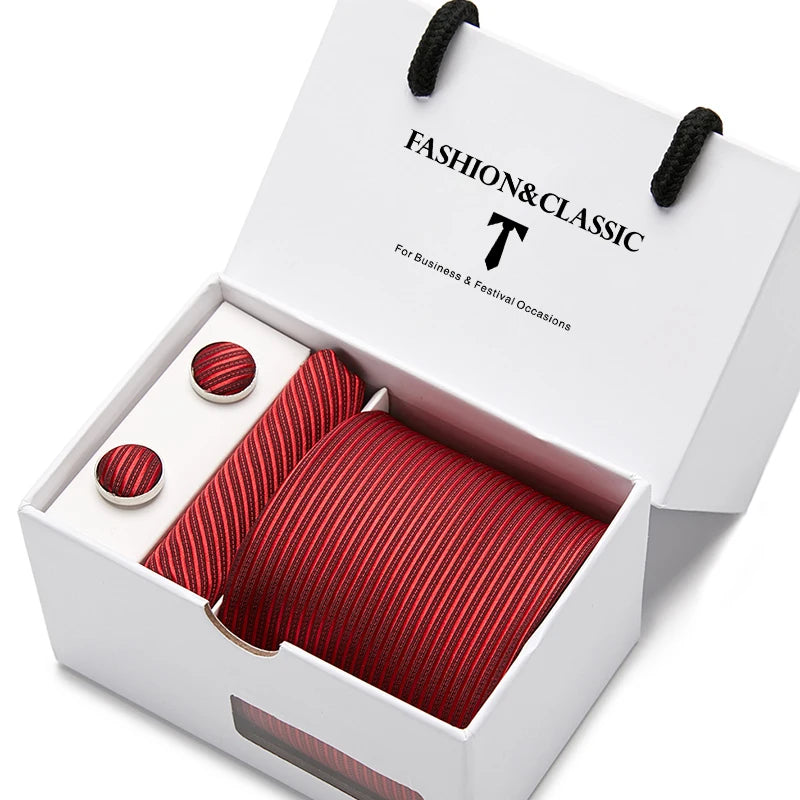 VanGise Blue Dot Tie Set with Pocket Square and Cufflinks for Men SB51