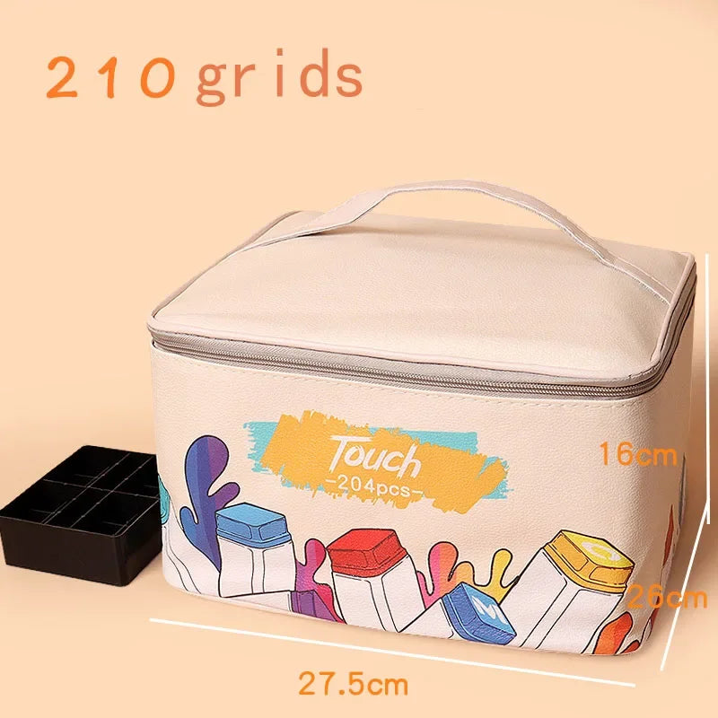 Large-Capacity Waterproof Marker Storage Bag - 210 Slot with Textured Leather Design