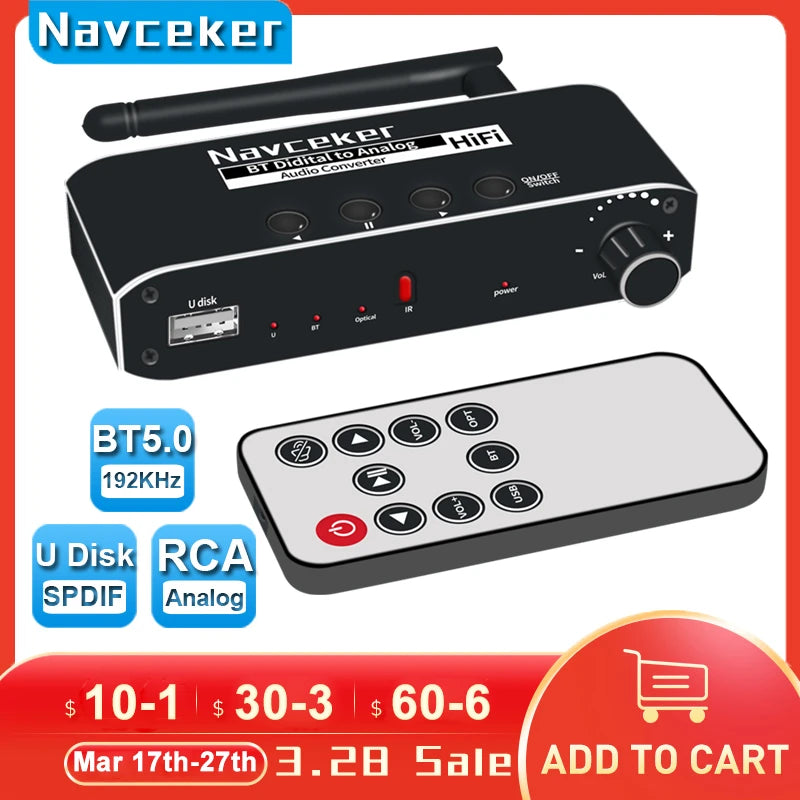 Navceker DAC Audio Converter with Bluetooth