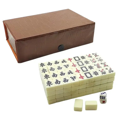 Chinese Mahjong Set 144 White Engraved Mini Tiles - Fun Time WHITE