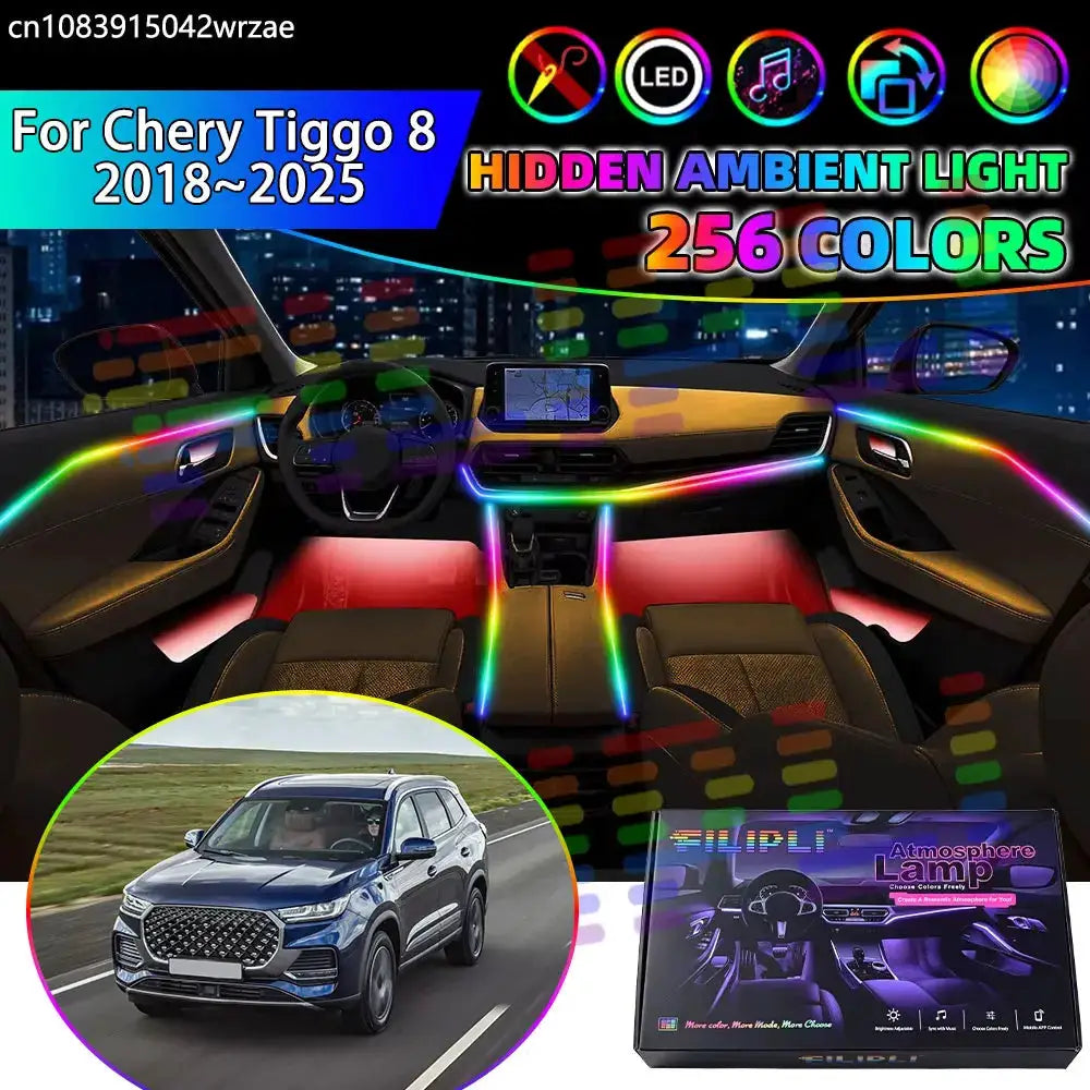 For Chery Tiggo 8 2018~2025 MK1 T18 Chirey RGB Car Interior Ambient Lights Strips Breathing Lighting Kit App Control LED strips by InterCyprus Trading Ltd