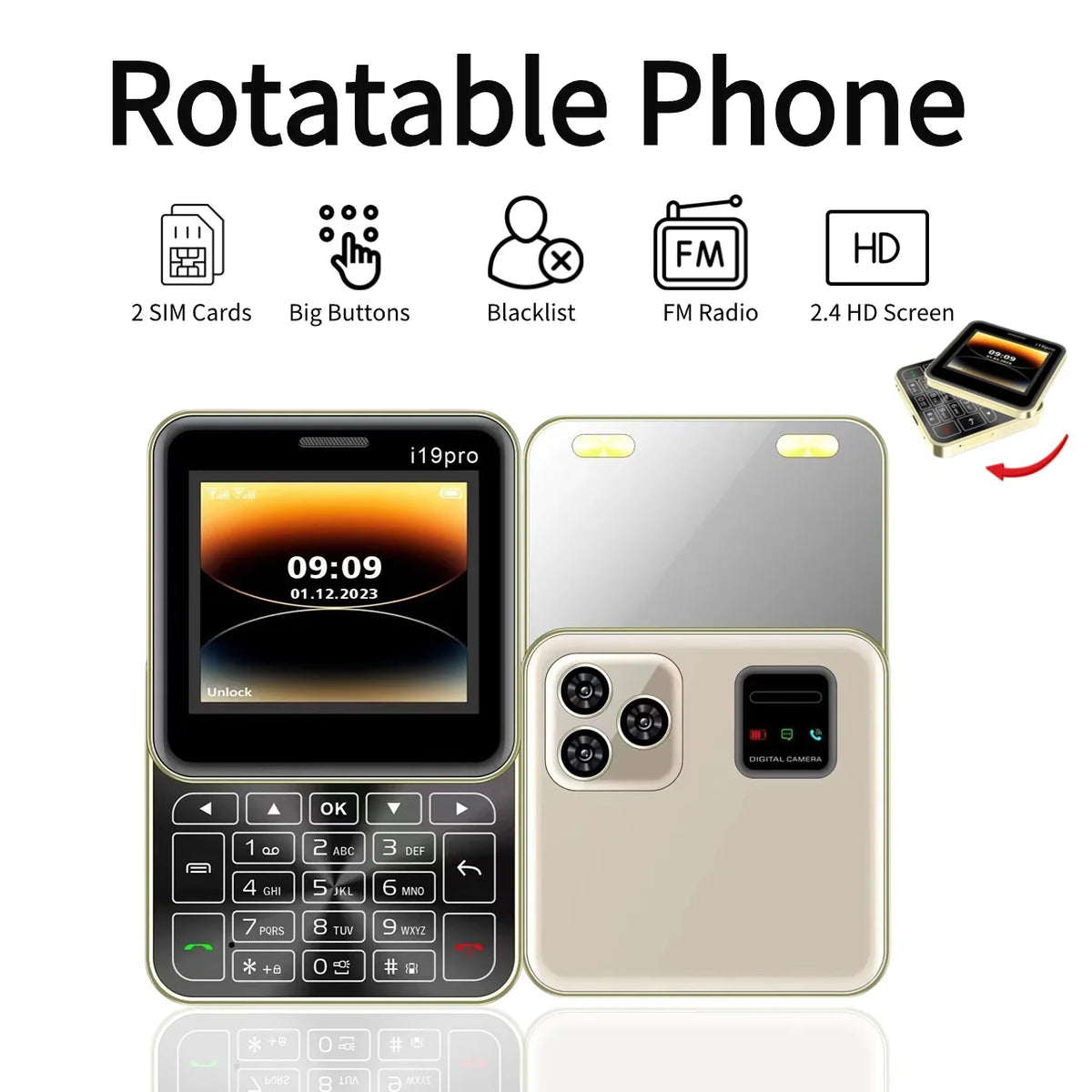 Rotatable Cute Mini Slider Phone &ndash; Two Torch Lights