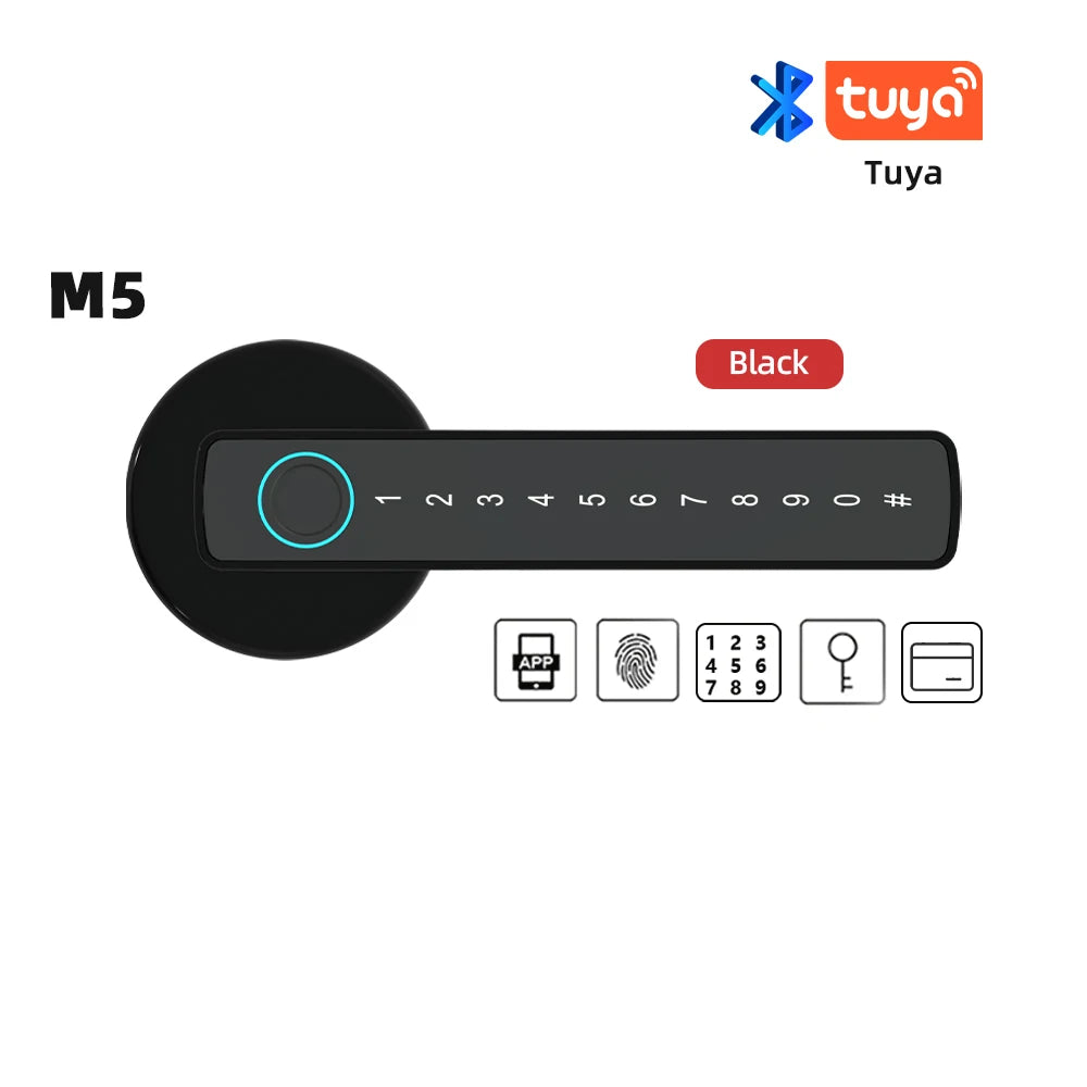 RAYKUBE M5 Tuya BLE Smart Fingerprint Door Lock Digital Electronic Lock with Password/Key/IC Card/ Smartlife/ Tuya APP Unlock M5 Black