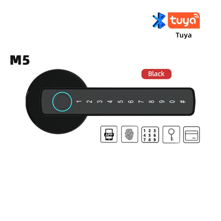 RAYKUBE M5 Tuya BLE Smart Fingerprint Door Lock Digital Electronic Lock with Password/Key/IC Card/ Smartlife/ Tuya APP Unlock M5 Black