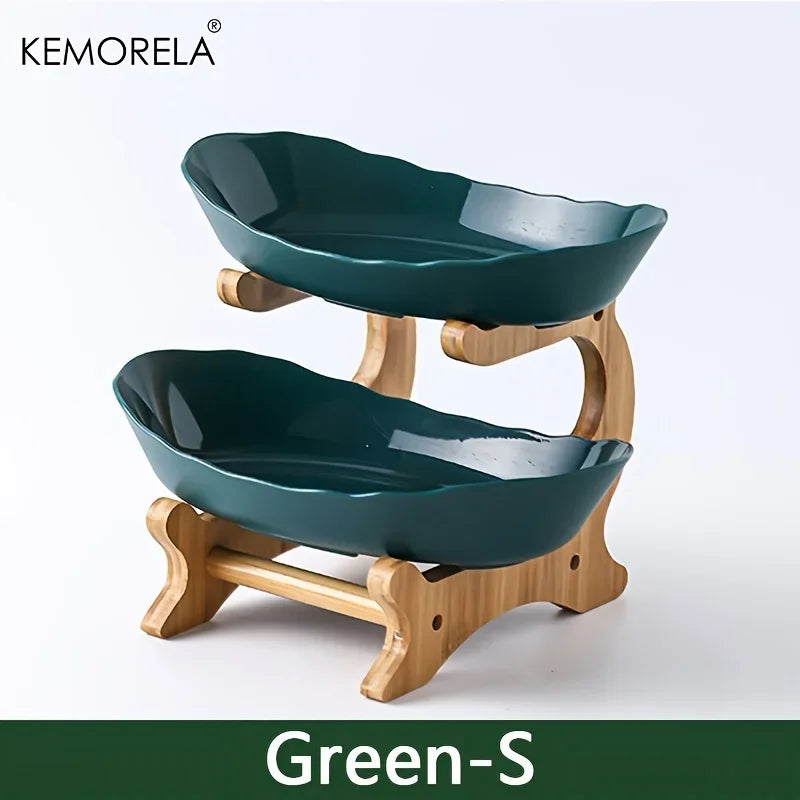 Double Three Layer Modern Wooden Fruit Plate &ndash; Space Saving Green S