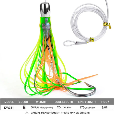 20cm Seawater Fishing Lure - Zinc Alloy Head, Octopus Squid Skirt Bait for Marlin &amp; Tuna COLOR-B YW / 20cm66.5g