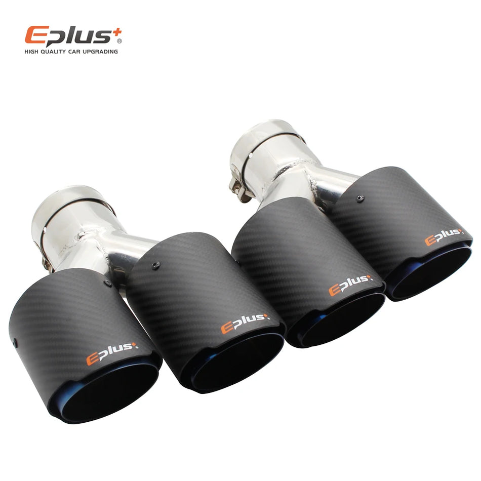 EPLUS Carbon Fiber Matte Muffler Tip Y Shape With Dual Exit Exhaust, Blue