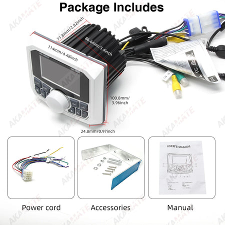 AKAMATE Boat Stereo MP5 Radio &ndash; Waterproof IPX5 Bluetooth
