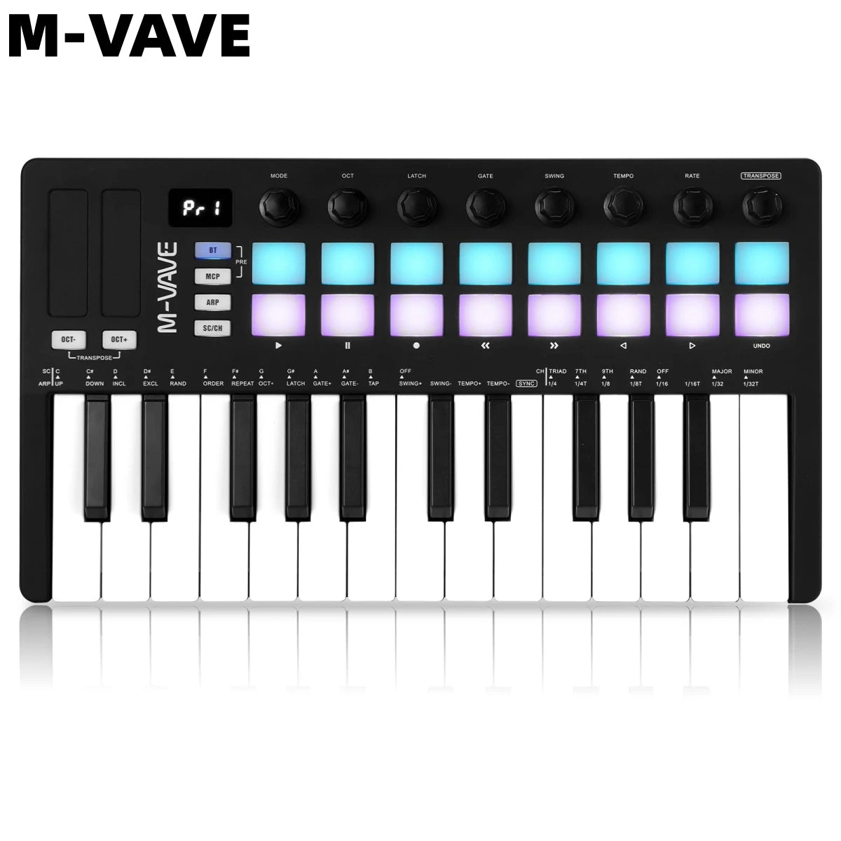 M-VAVE SMK-25 USB MIDI Keyboard Controller &ndash; 8 Backlit Pads SMK-25 II Black