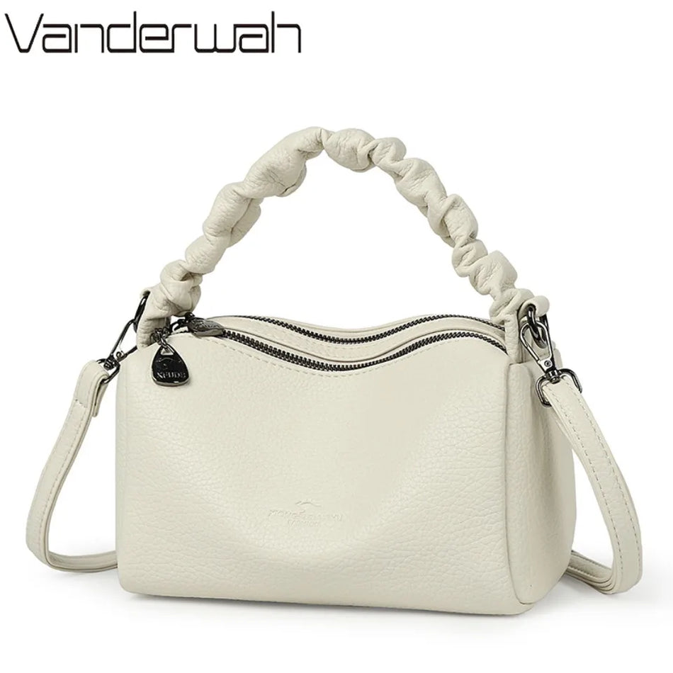 Geantă mică de umăr din piele PU cu două straturi pentru femei, poșetă de lux crossbody cu buzunare interioare