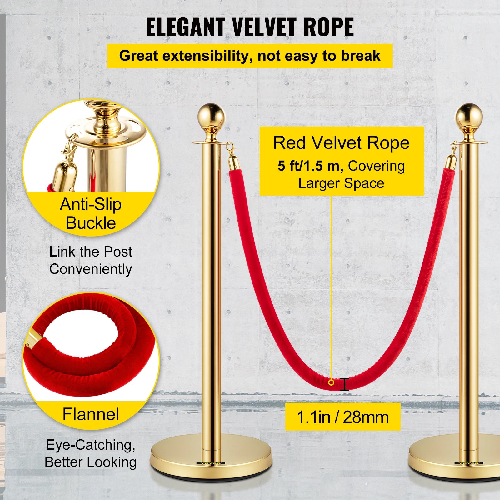 SucceBuy Velvet Ropes Gold Stanchion - Ball Top Design