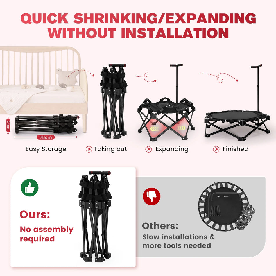 150Kg Folding Trampoline With Anti Slip T Handle Adjustable