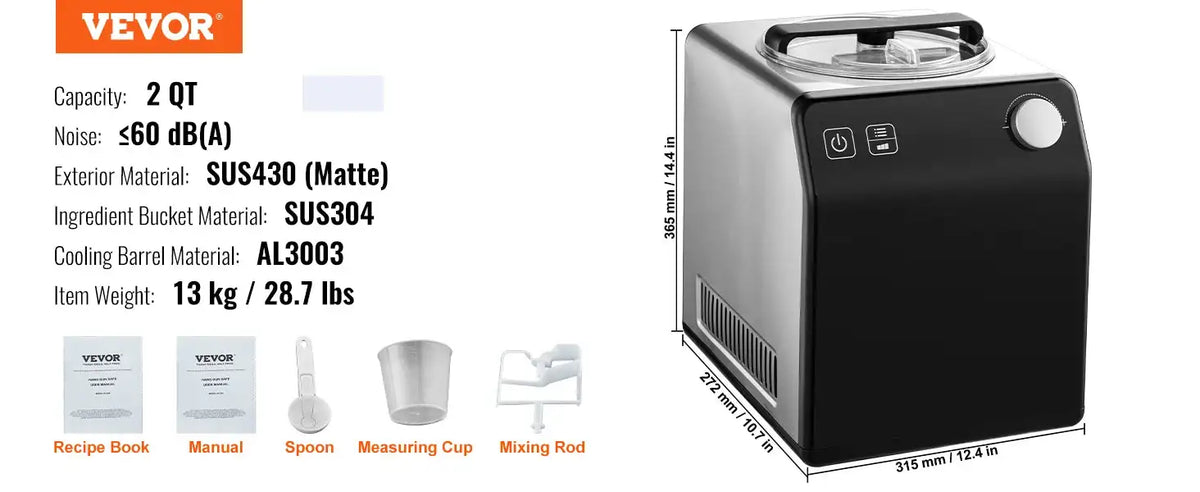 Upright Ice Cream Maker Built In Compressor 2 Quart 2QT / CZECH REPUBLIC