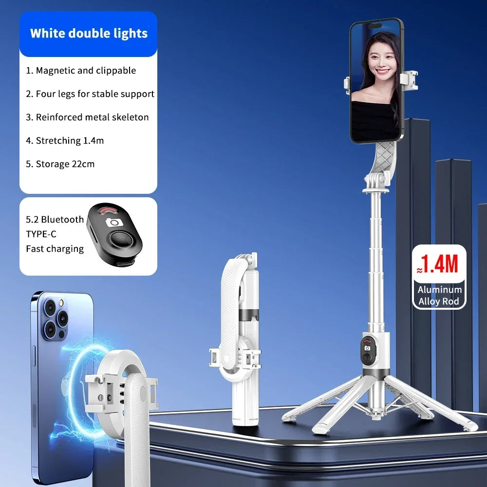 Magnetic Selfie Stick Tripod With Bluetooth Remote &ndash; Slim White / PO7MAX(Magnetic)