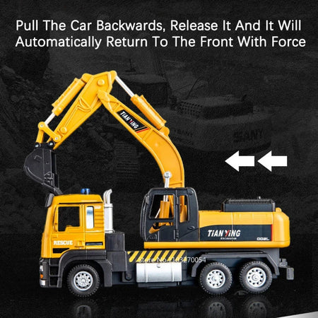 1/32 Excavator Blender Truck Model Car Toys Alloy Diecast Engineering Vehicle Rubber Tire Sound Light Pull Back Toy Gift for Kid