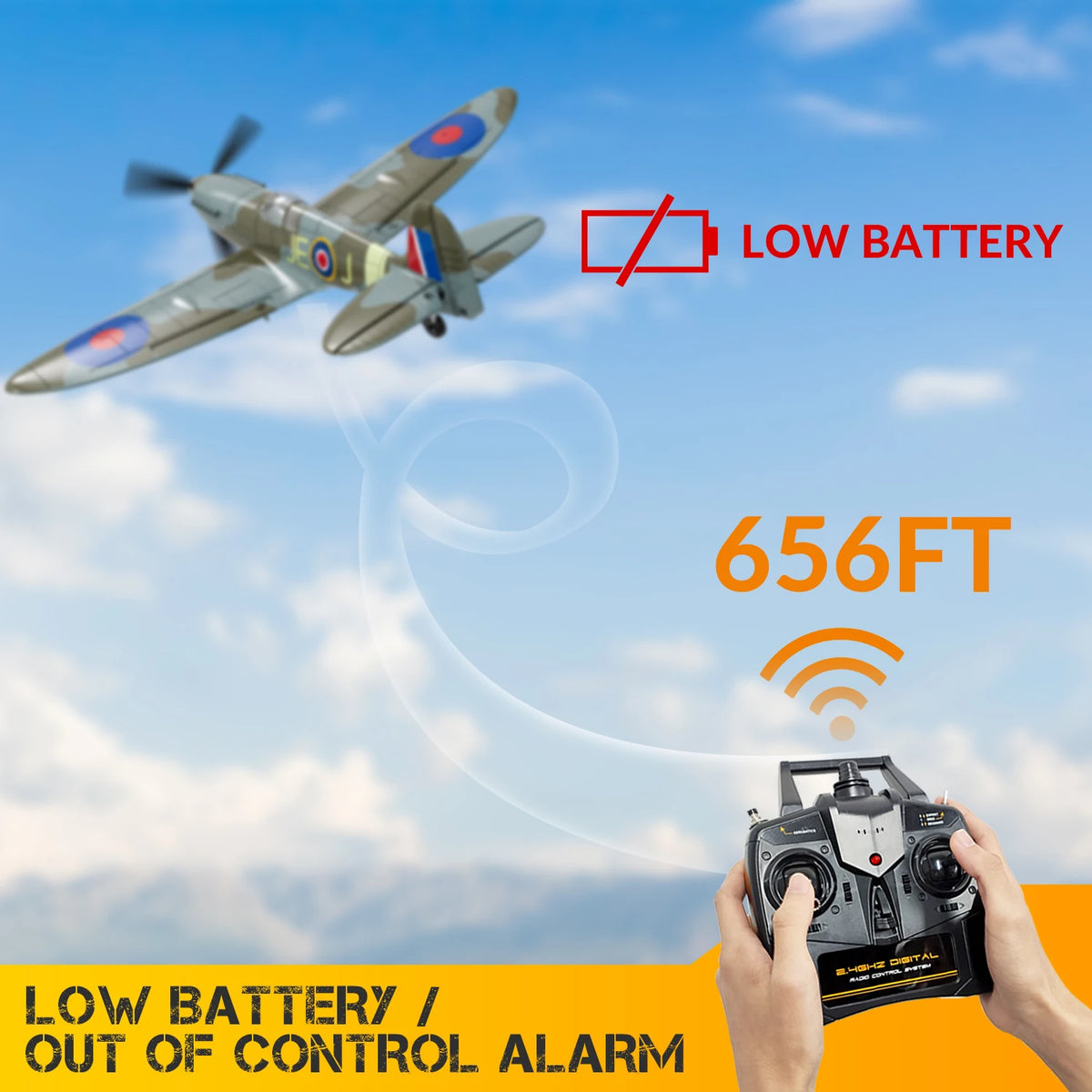 Volantex Spitfire RC Fighter Plane - 400mm, 4CH, One-Key Aerobatic, RTF