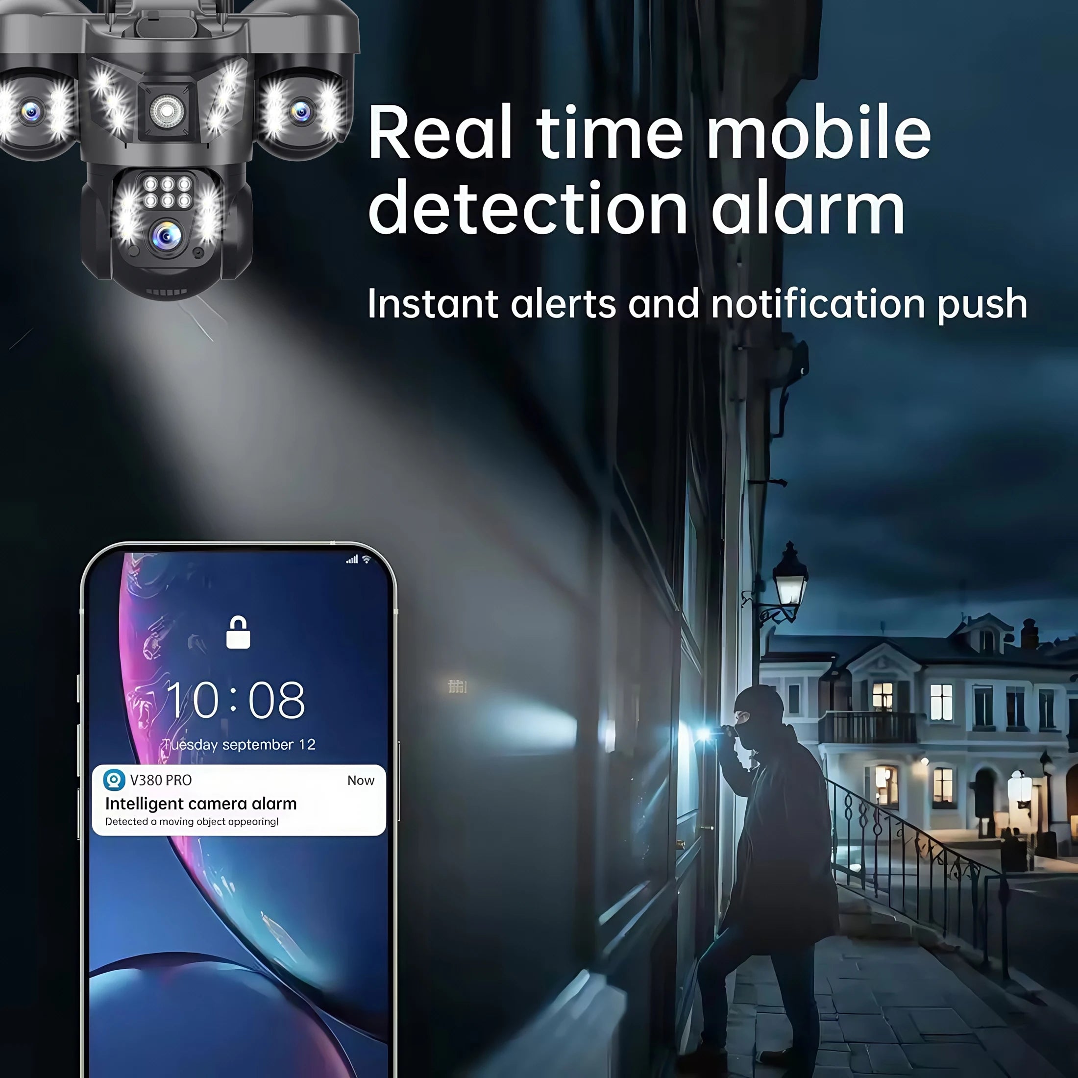 V380 Pro WiFi IP Camera 15MP Triple Lenses Triple Screens Security Video Monitor Night Vision Outdoor Waterproof CCTV Cameras