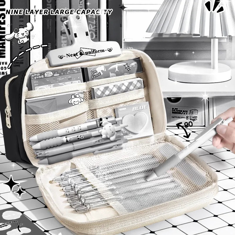 Inkpals Black Pencil Case - Large Capacity Kawaii School Organizer