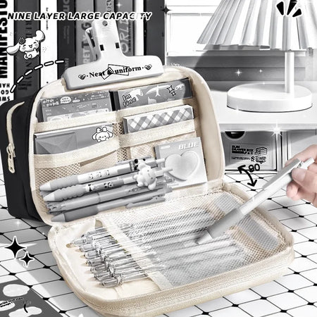 Inkpals Black Pencil Case - Large Capacity Kawaii School Organizer