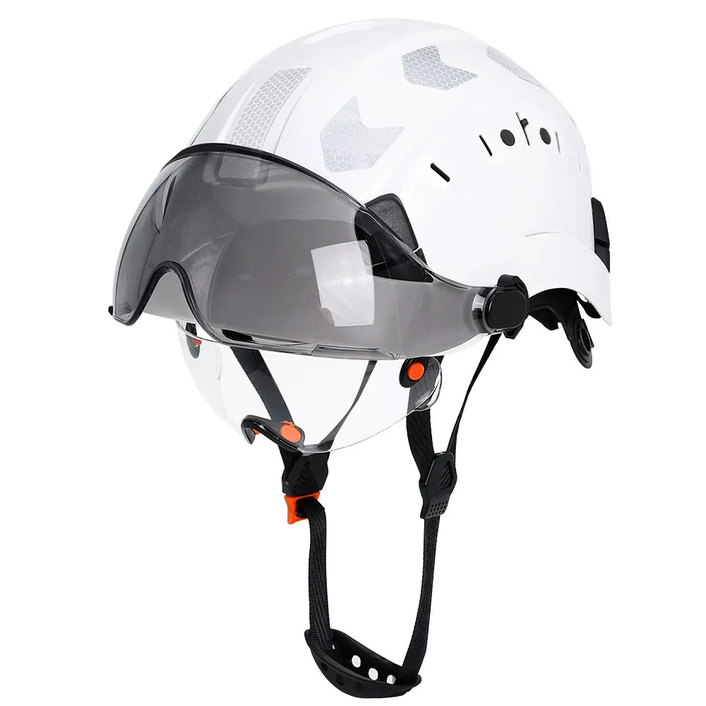 CE Construction Safety Helmet With Visor Goggles &ndash; Durable White with stickers