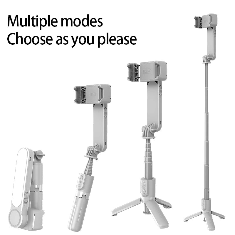 CrownQu Handheld Selfie Stick Gimbal &ndash; Adjustable Stabilization with Fill Light WHITE