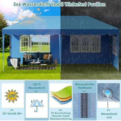 3x6m Αναδιπλούμενη Σκηνή Με 4 Πλευρικές Πάνελ Αδιάβροχη Εξωτερικού Χώρου