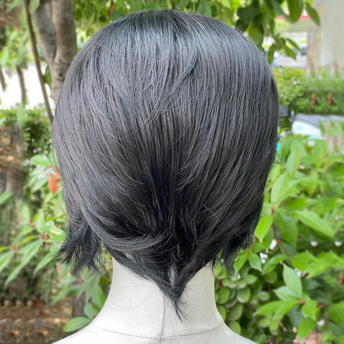Artjosy Widow's Peak Jet Black Short Bob Lace Front Wig for Men &amp; Women