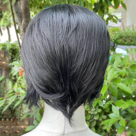 Artjosy Widow's Peak Jet Black Short Bob Lace Front Wig for Men &amp; Women