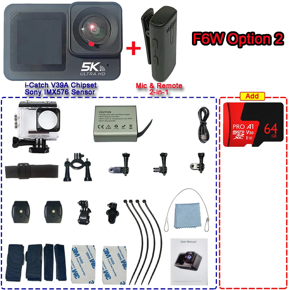 F6W Wireless Mic Action Camera &ndash; 5K Ultra High Definition with Dual Screen