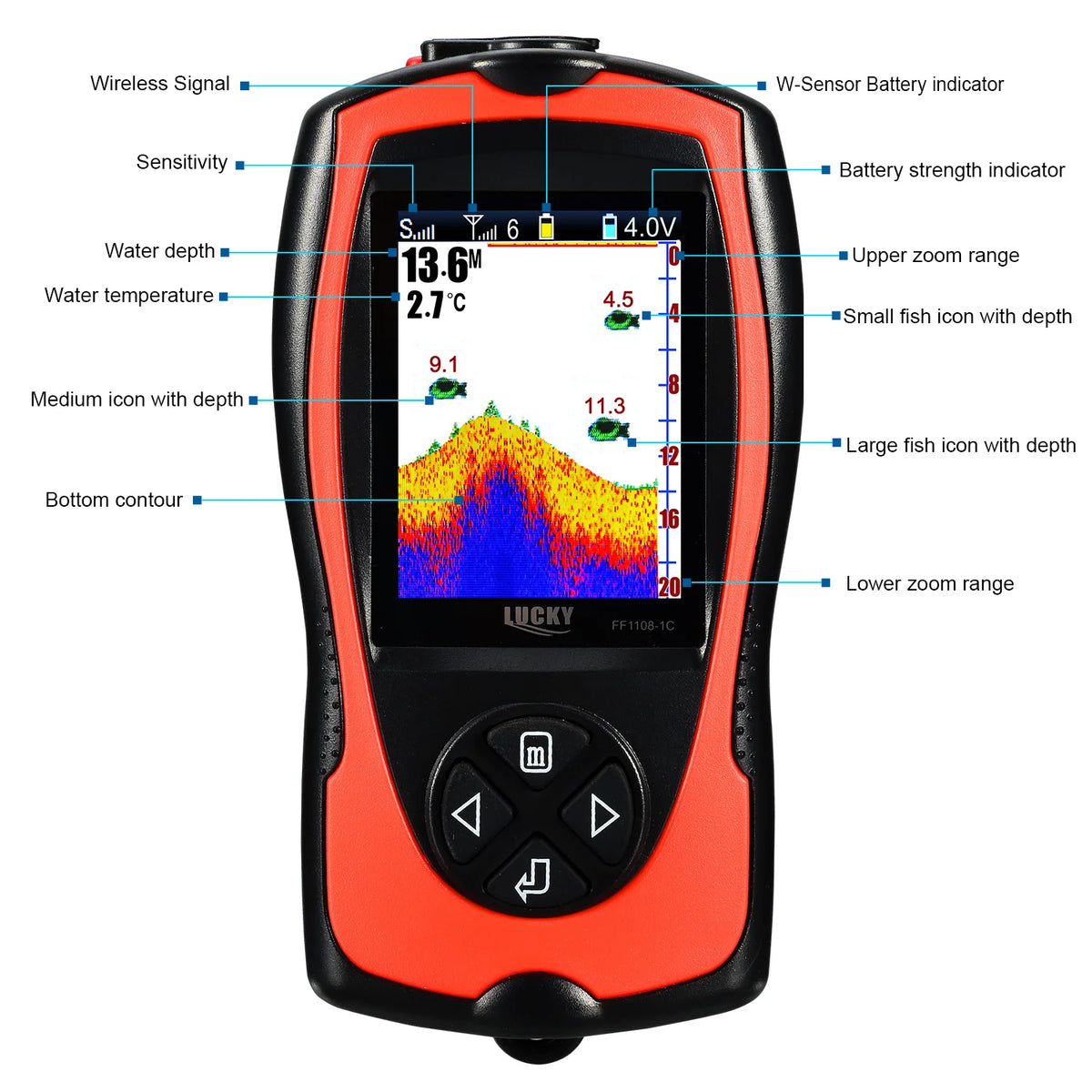 Lucky Sonar FF1108-1CWLA Wireless Fish Finder - Portable &amp; Rechargeable