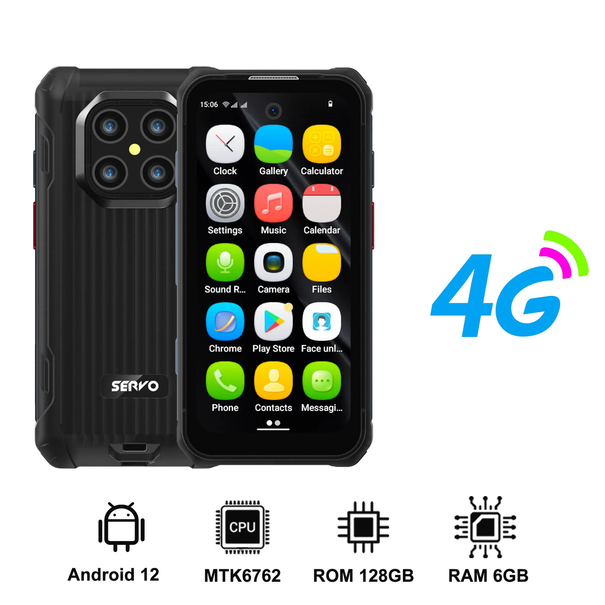 SERVO TANK500 Android Mini Rugged Smartphone &ndash; IP68 Rated black / CHINA / 6G|128G
