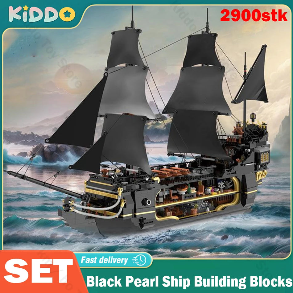 Μαύρο Πειρατικό Πλοίο Κατασκευής Τουβλάκια Πολεμικό Πλοίο, 3D Μοντέλο Τουβλάκια Παιχνίδι για Παιδιά