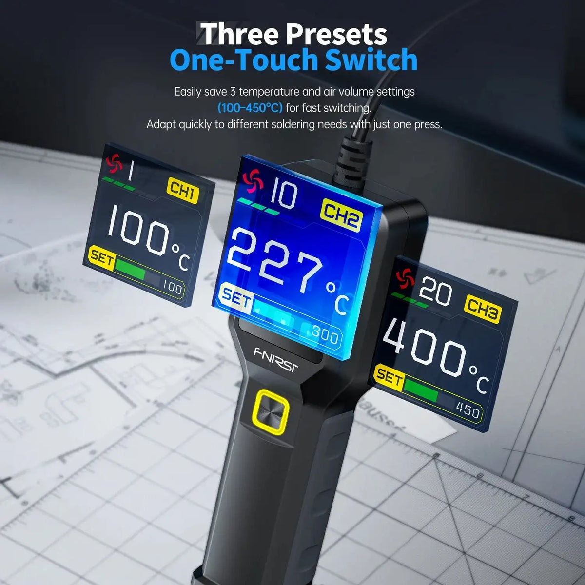Fnirsi Sag 55 550W Hot Air Rework Station PID LCD Display