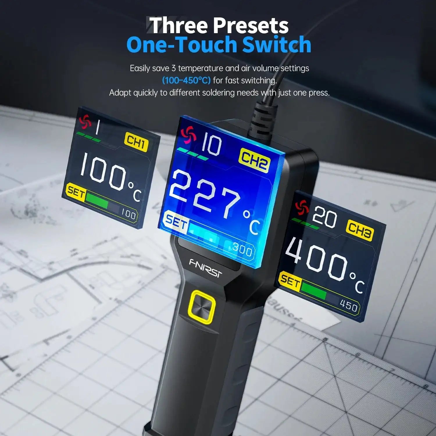Fnirsi Sag 55 550W Hot Air Rework Station PID LCD Display