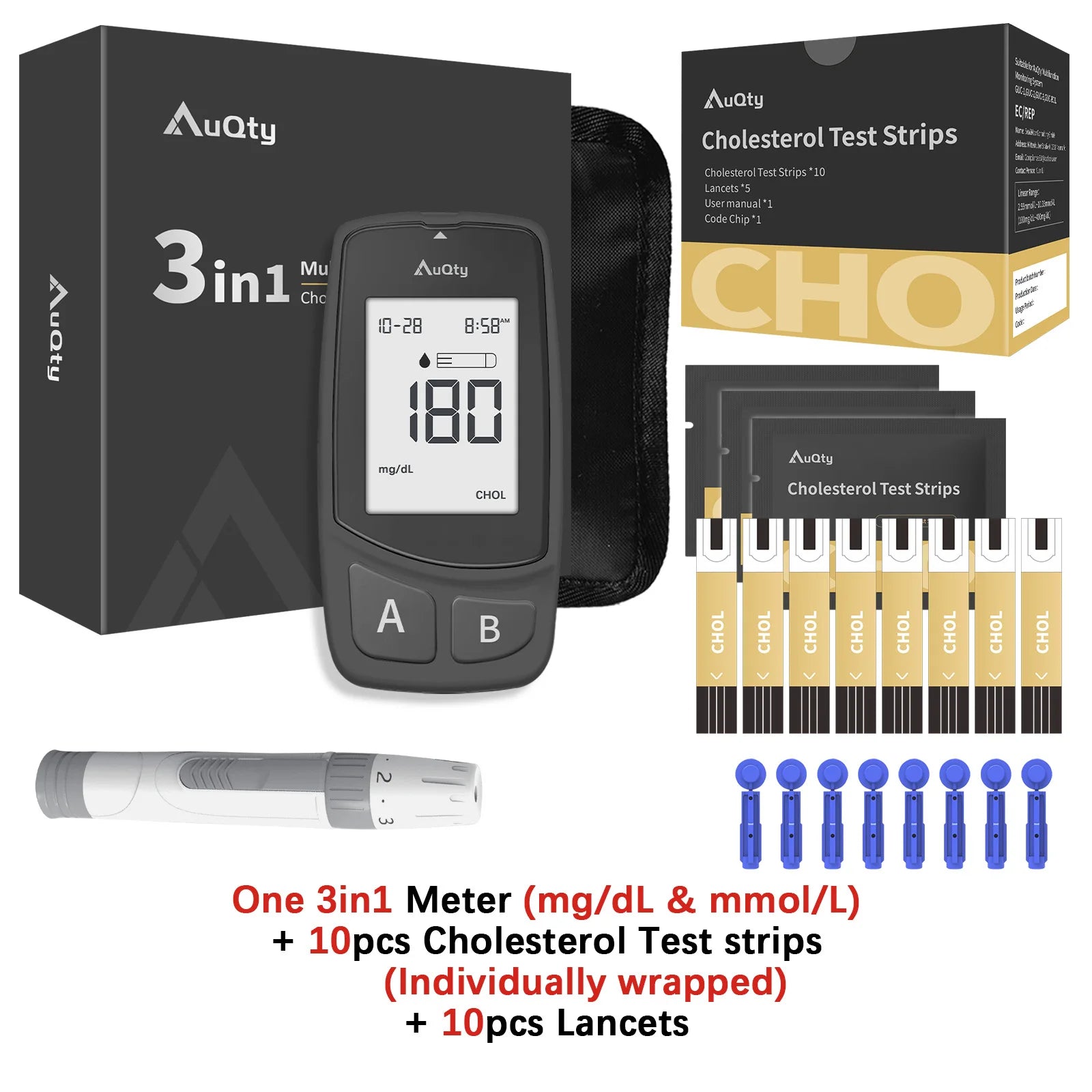 GUC 3in1 Multifunction Glucometer Kit &ndash; Comprehensive Health Monitoring Meter And Cho Strip