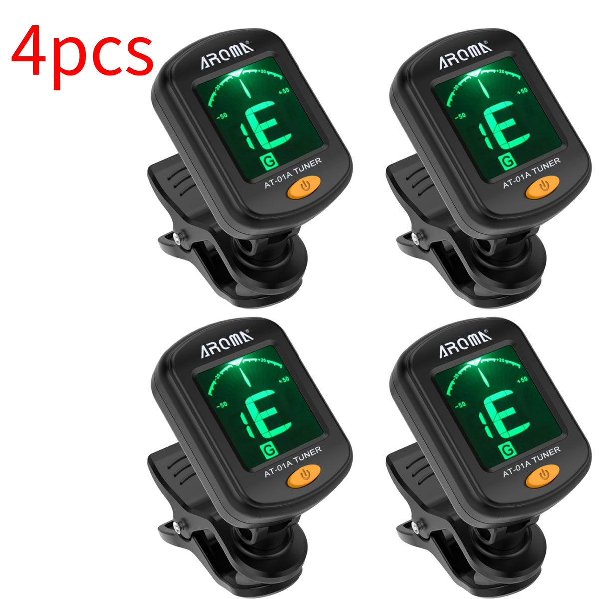 AROMA AT01A Rotatable Clip On Tuner &ndash; One Button Operation 4pcs