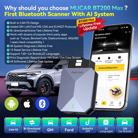 MUCAR BT200 MAX AI OBD2 Scanner &ndash; Full System Diagnostic