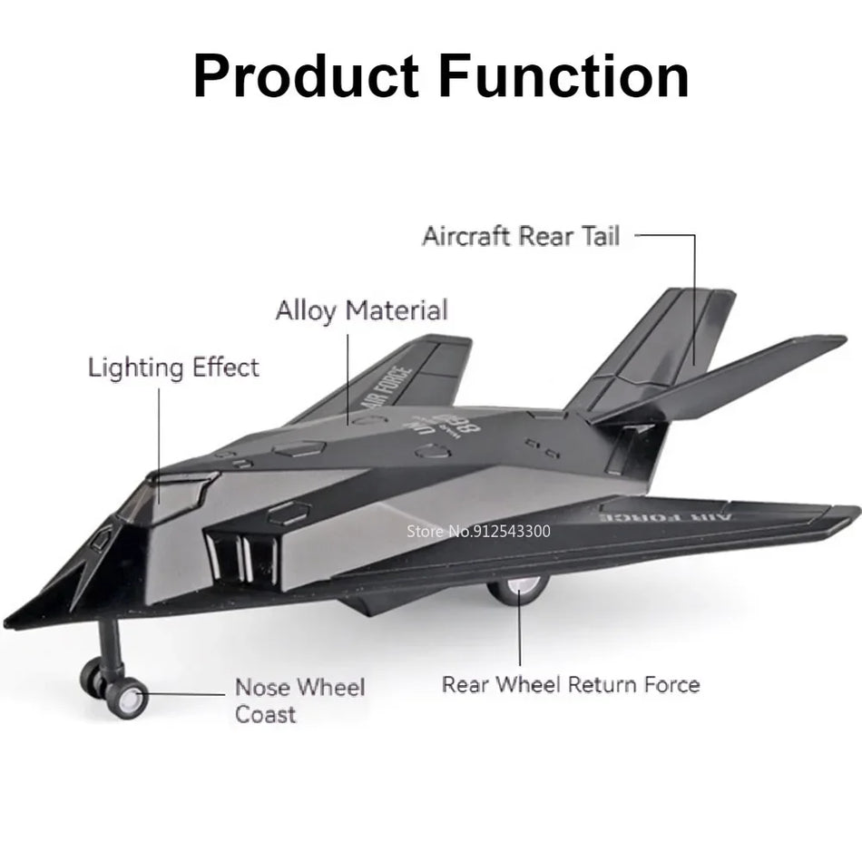 1:100 mērogā F-117A Nighthawk metāla modelis ar sakausējuma korpusu, skaņu un gaismu