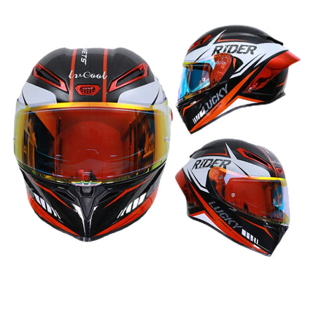 LVCOOL Vintage Dual Visor Full Face Motorcycle Helmet - DOT Certified Safety Gear Conqueror-Red / XXL