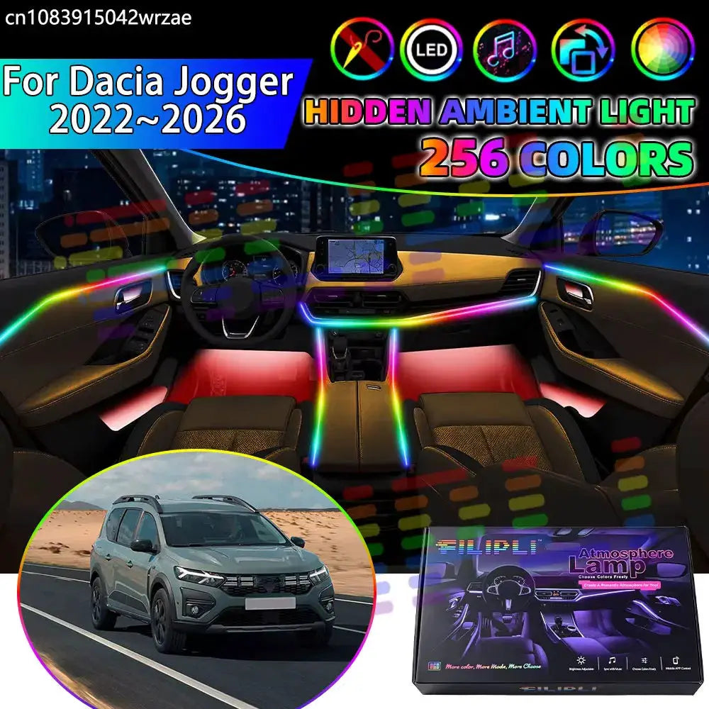 For Dacia Jogger 2022~2026 2023 2024 2025 RGB Car Interior Ambient Lights Strips Breathing Lighting Kit App Control LED strips by InterCyprus Trading Ltd