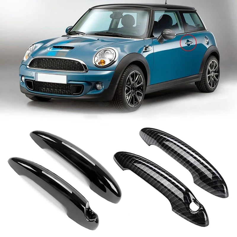 MINI Cooper S Door Handle Covers, Glossy Black Carbon Fiber Look ABS Plastic