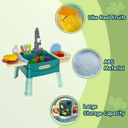 Electric Kitchen Simulation Toy with Dishwashing and Vegetable Washing Features