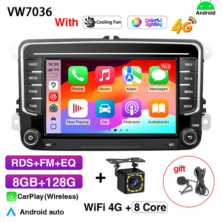7Inch Car Radio CarPlay Android Auto &ndash; 4Core 4+64GB VW7036 12LED
