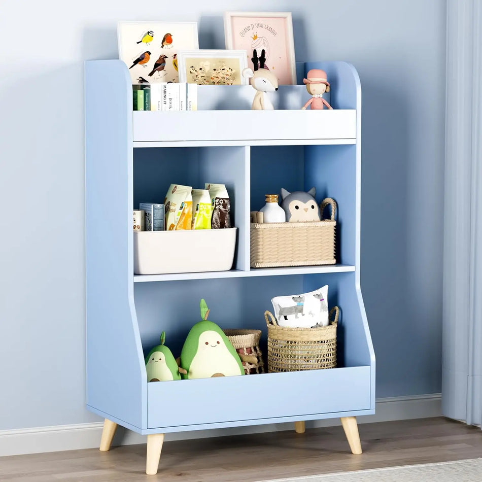 Синя детска библиотека MDF за съхранение на играчки 2 рафта Монтесори