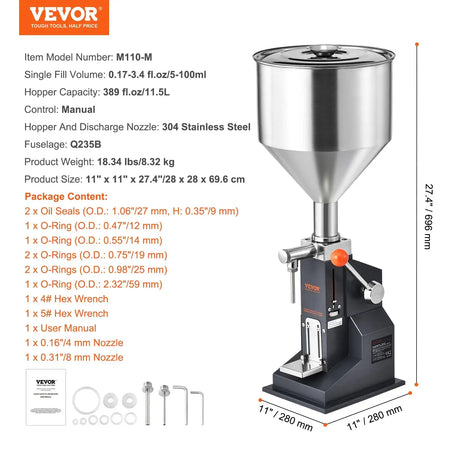 5 100ml Manual Liquid Filler Stainless Steel Hopper 5-100ml / Poland